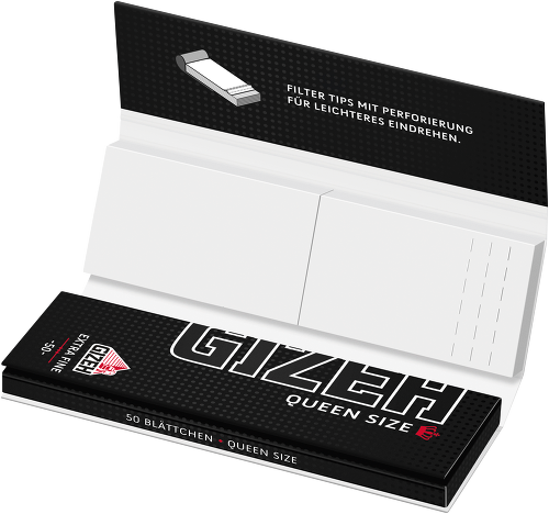 Gizeh Schwarz Queen Size + Tips – 50 Blättchen + 50 Tips – Box mit 26 Heftche