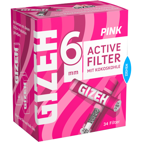 Gizeh Pink Aktivkohlefilter 6 mm – 10 × 34er Box (340 Filter)