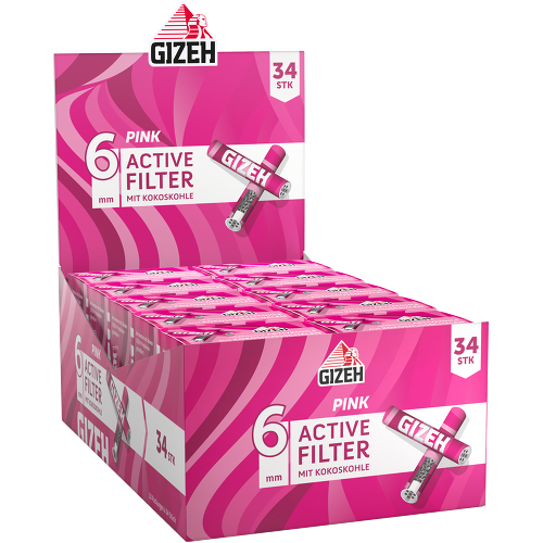 Gizeh Pink Aktivkohlefilter 6 mm – 10 × 34er Box (340 Filter)