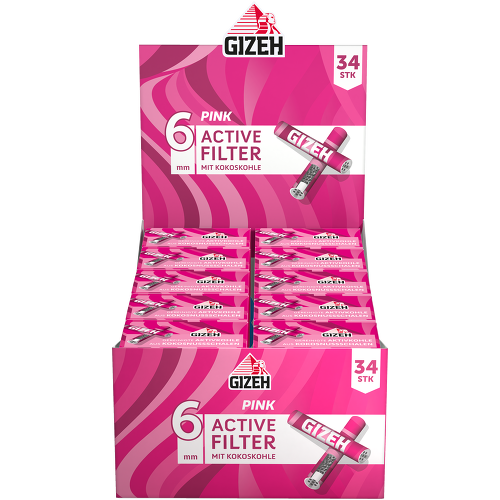 Gizeh Pink Aktivkohlefilter 6 mm – 10 × 34er Box (340 Filter)
