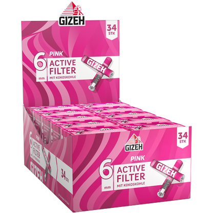 Gizeh Pink Aktivkohlefilter 6 mm – 10 × 34er Box (340 Filter)