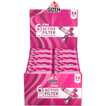 Gizeh Pink Aktivkohlefilter 6 mm – 10 × 34er Box (340 Filter)