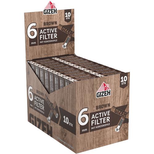 Gizeh Brown Aktivkohlefilter 6mm – 200 Stück – 20 × 10er Box – Filter mit Kokoskohle