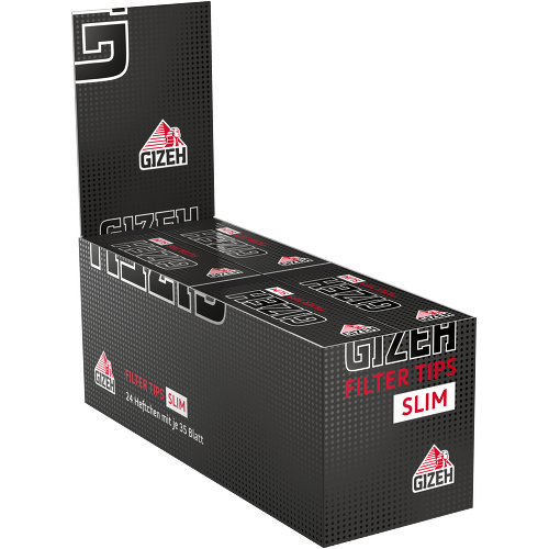 Gizeh Filter Tips Slim Schwarz – 24er Box – 35 Blatt pro Heft – Slim-Format