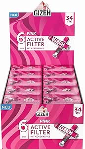 Gizeh Pink Aktivkohlefilter 6 mm – 10 × 34er Box – 340 Filter – Slim-Format