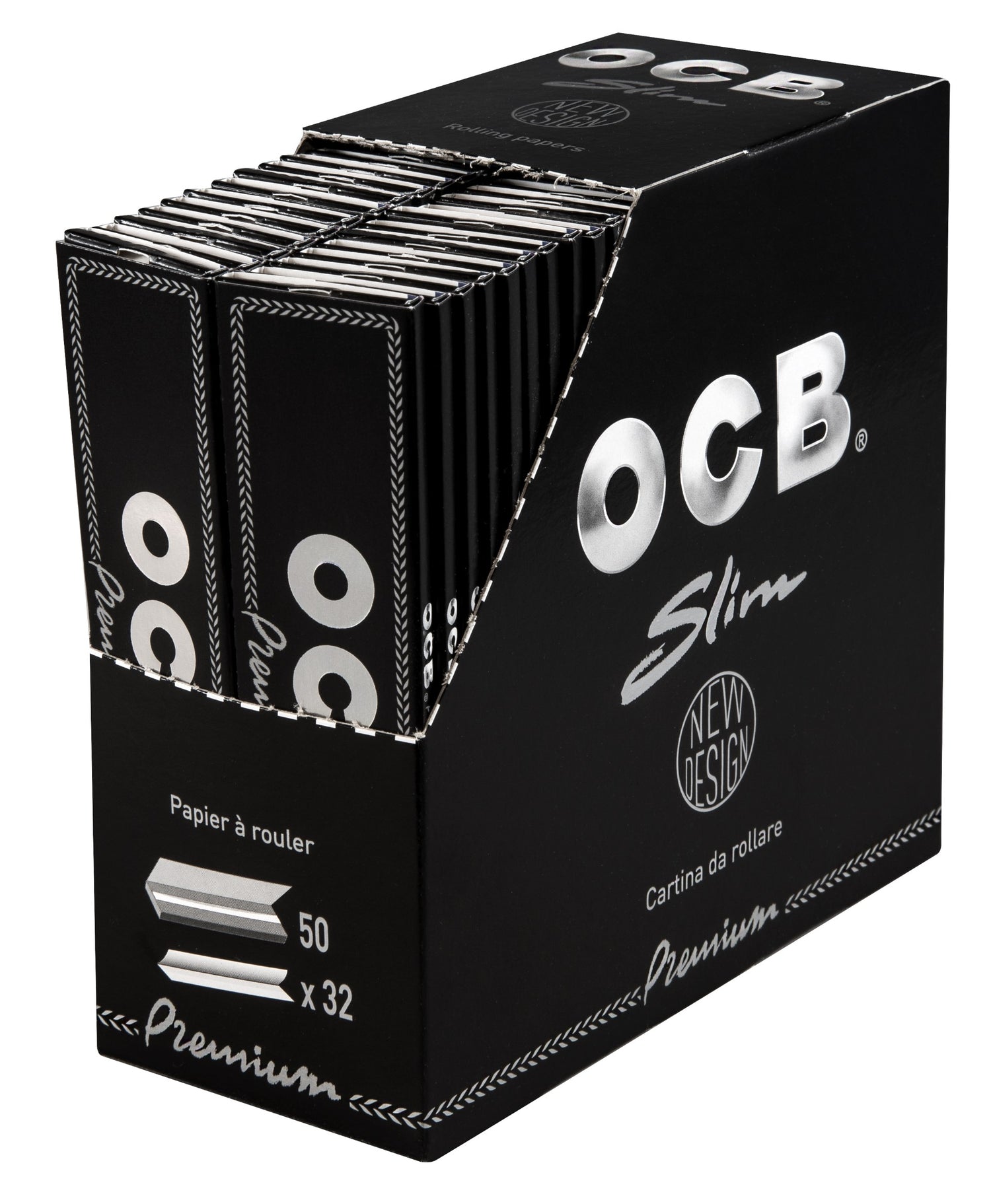 OCB Premium Slim Rollpapiere – 50er Box – King Size Blättchen 109 × 44 mm