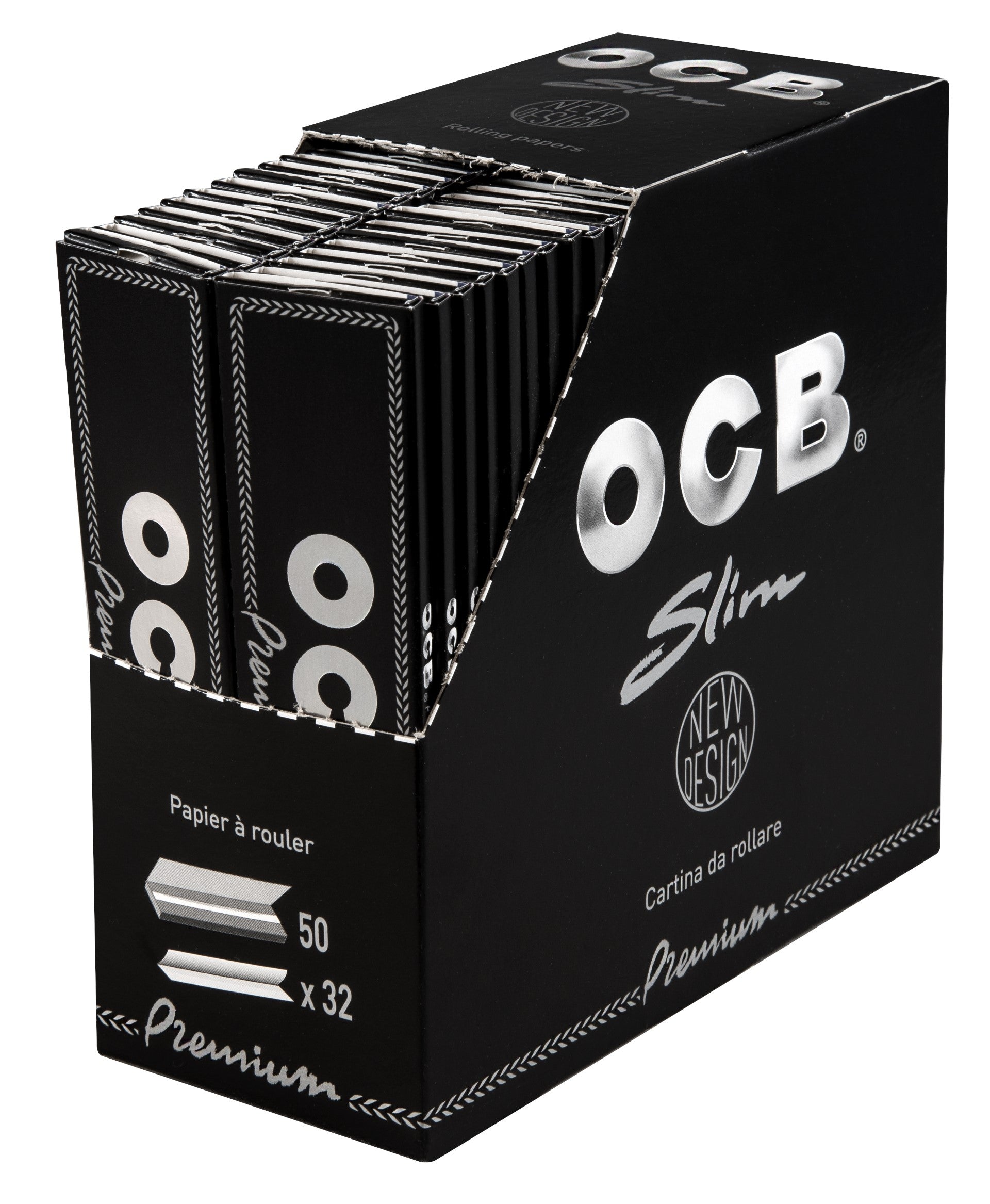 OCB Premium Slim Zigarettenpapier – 50 Heftchen à 32 Blatt – King Size – Schwarz
